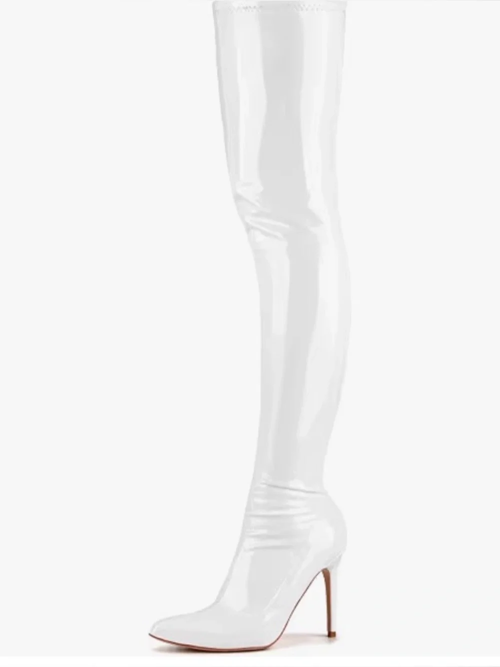White Patent PU Leather Over-the-Knee Thigh High Stiletto Boots size 9- side zip